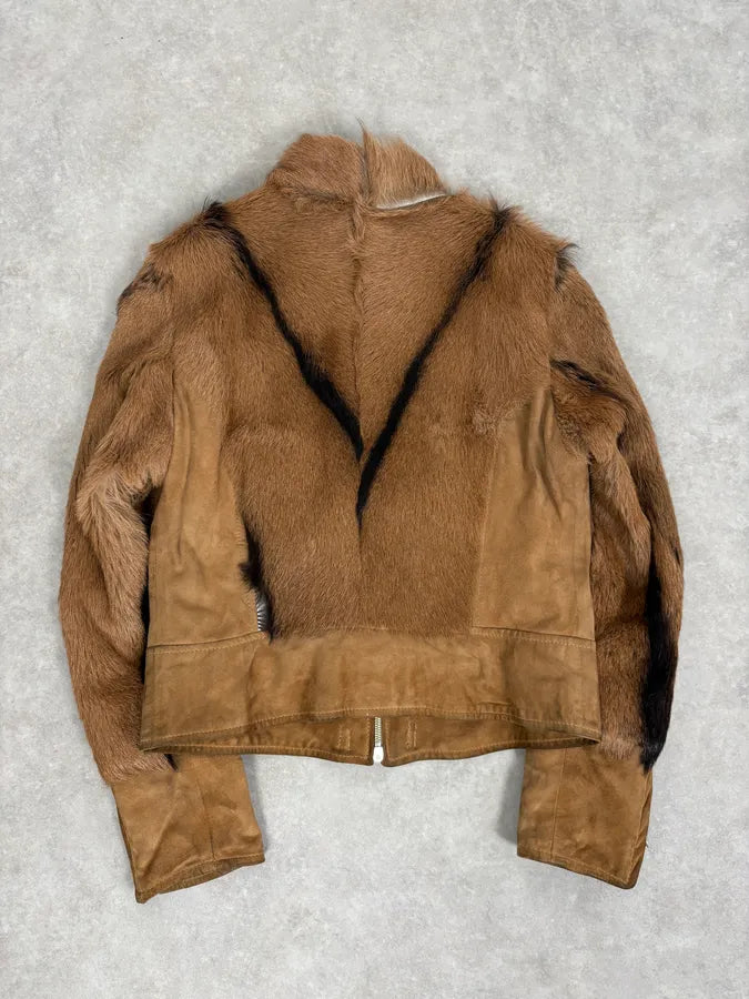 2000s Olivieri Beige Leather Faux Fur Jacket YCVfFzl 5