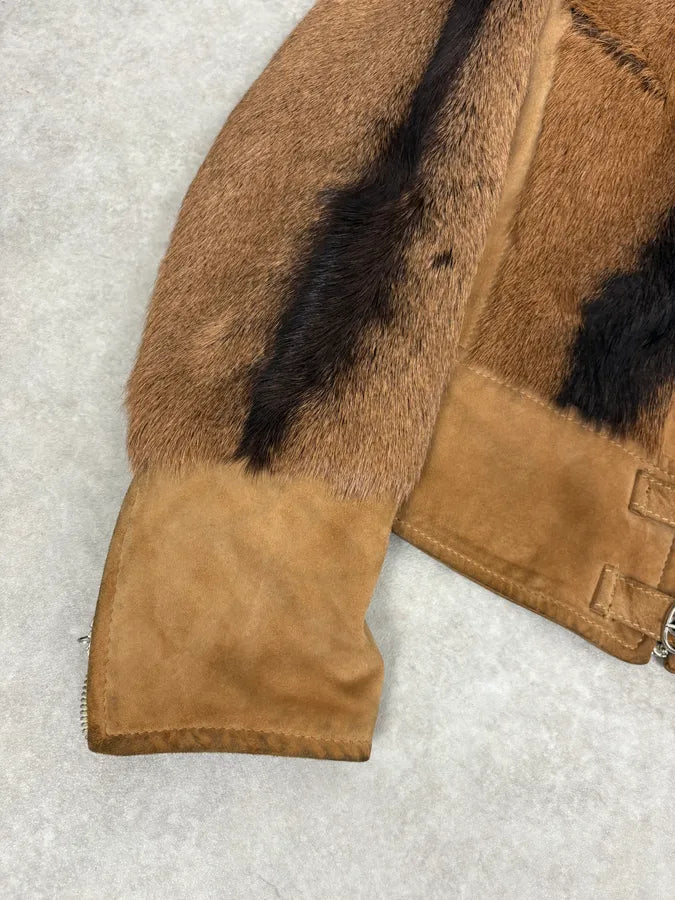 2000s Olivieri Beige Leather Faux Fur Jacket YCVfFzl 8