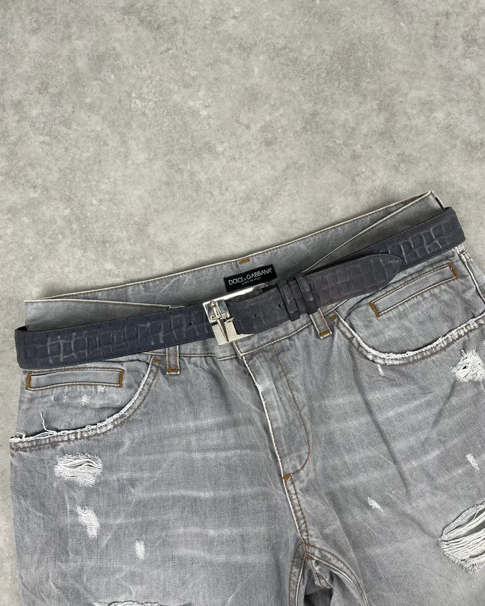 2000s Paciotti Crocodile Effect Navy Dagger Belt nmLGEtC 0