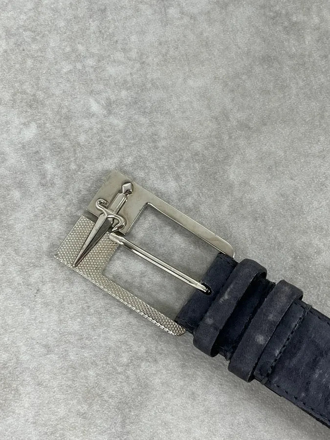 2000s Paciotti Crocodile Effect Navy Dagger Belt nmLGEtC 4