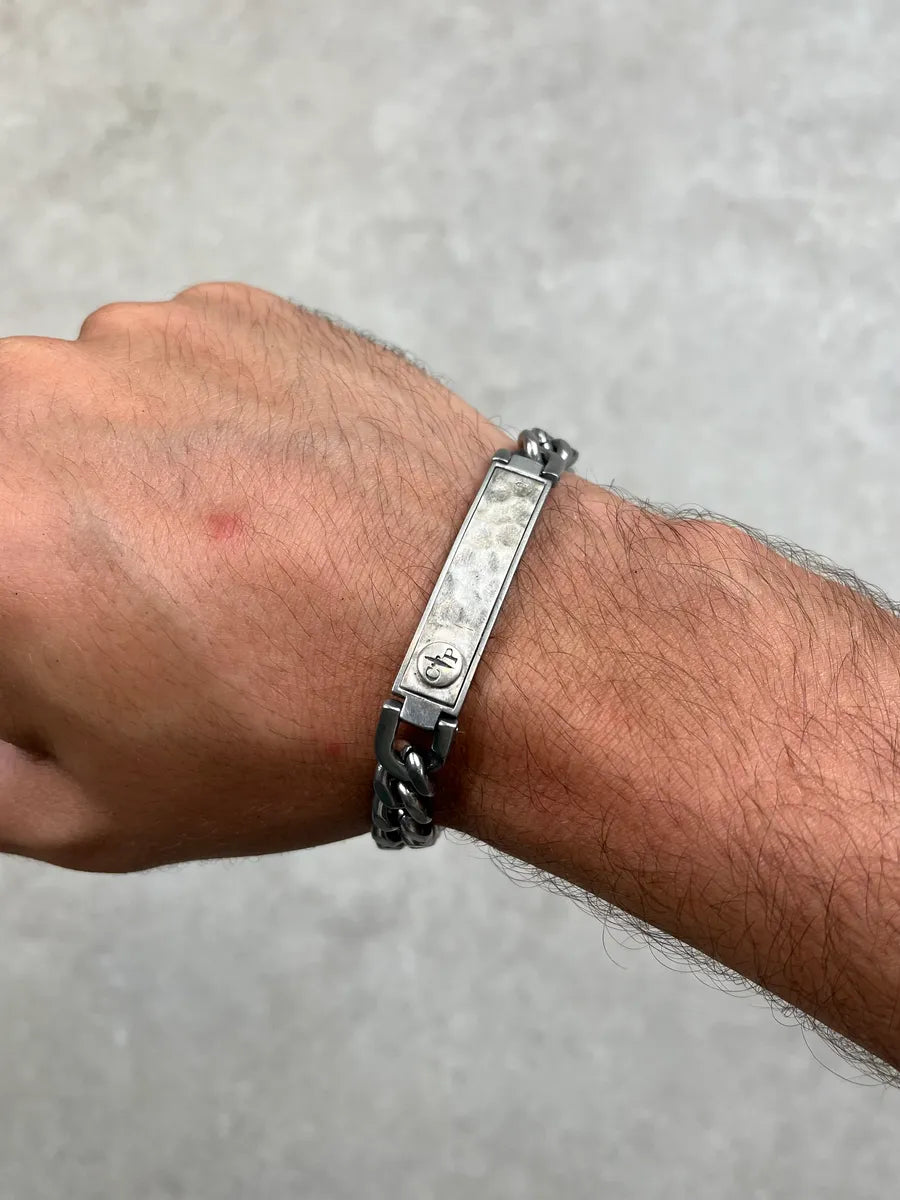 2000s Paciotti Hammered Tag Silver Bracelet LhLCyRW 1