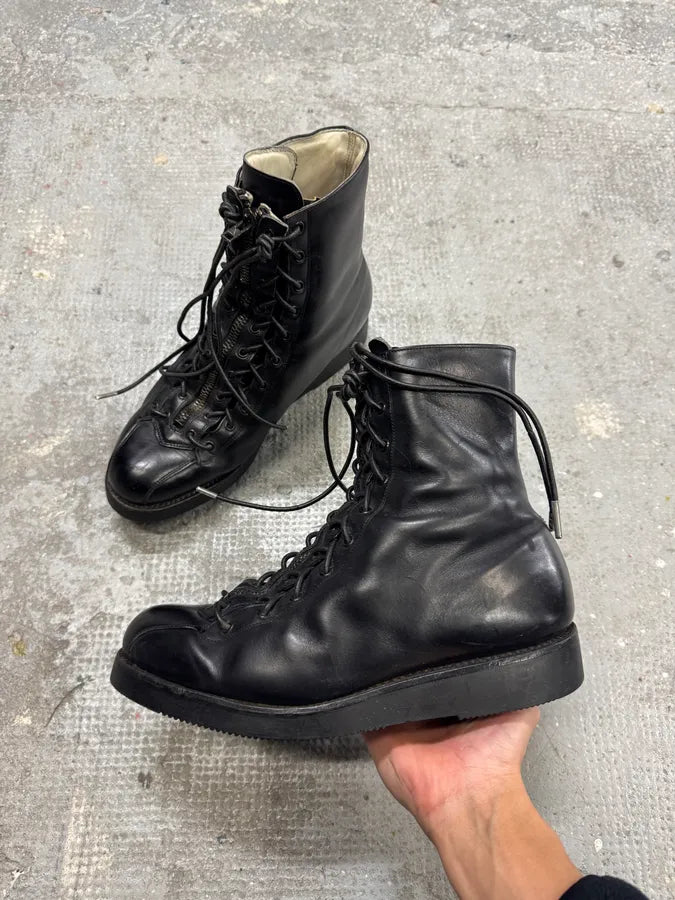 2000s Paraboot Hiking Front Zip Laces Black Leather Boots (42eu/us8.5) 1