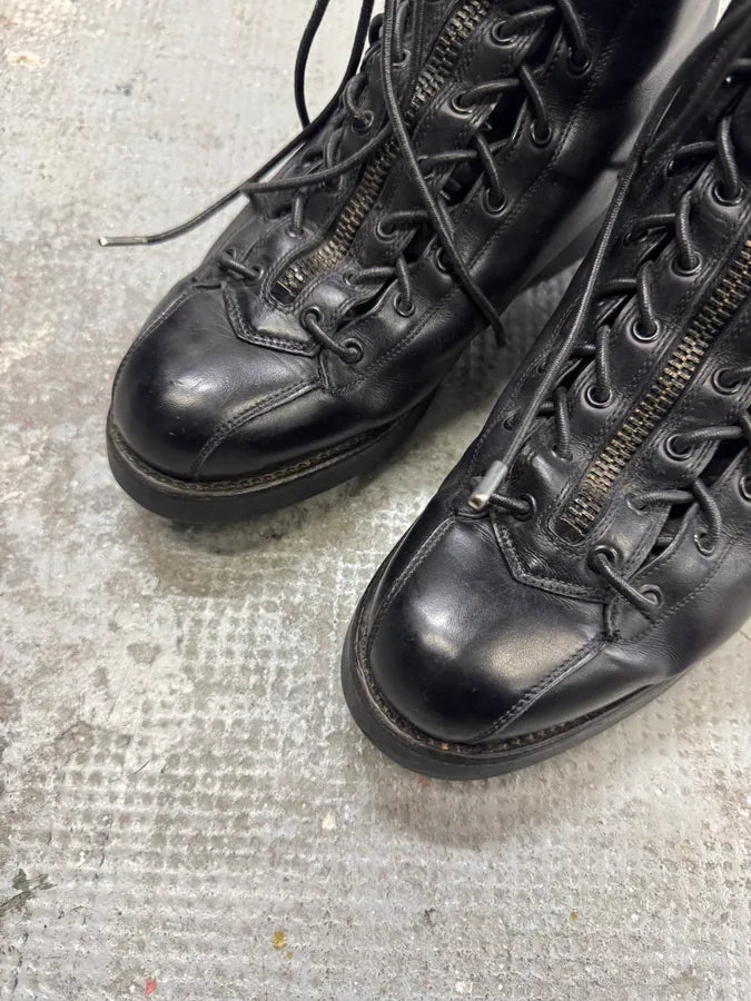 2000s Paraboot Hiking Front Zip Laces Black Leather Boots (42eu/us8.5) 2