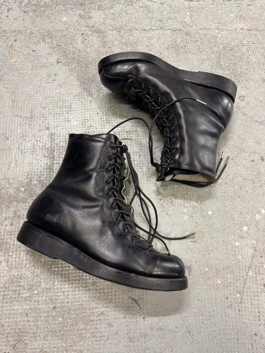 2000s Paraboot Hiking Front Zip Laces Black Leather Boots (42eu/us8.5) 3
