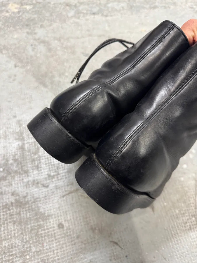 2000s Paraboot Hiking Front Zip Laces Black Leather Boots (42eu/us8.5) 4