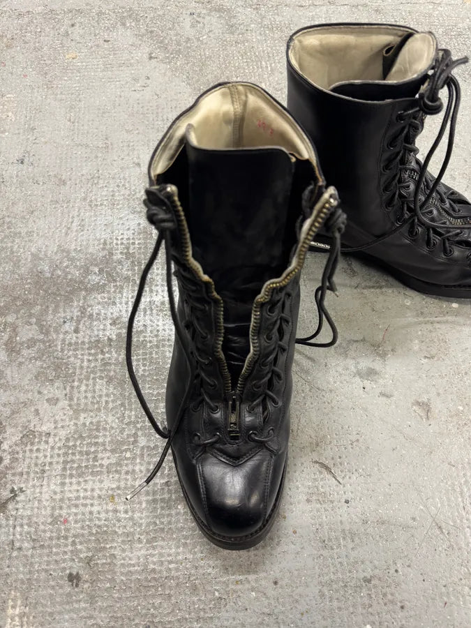 2000s Paraboot Hiking Front Zip Laces Black Leather Boots (42eu/us8.5) 5