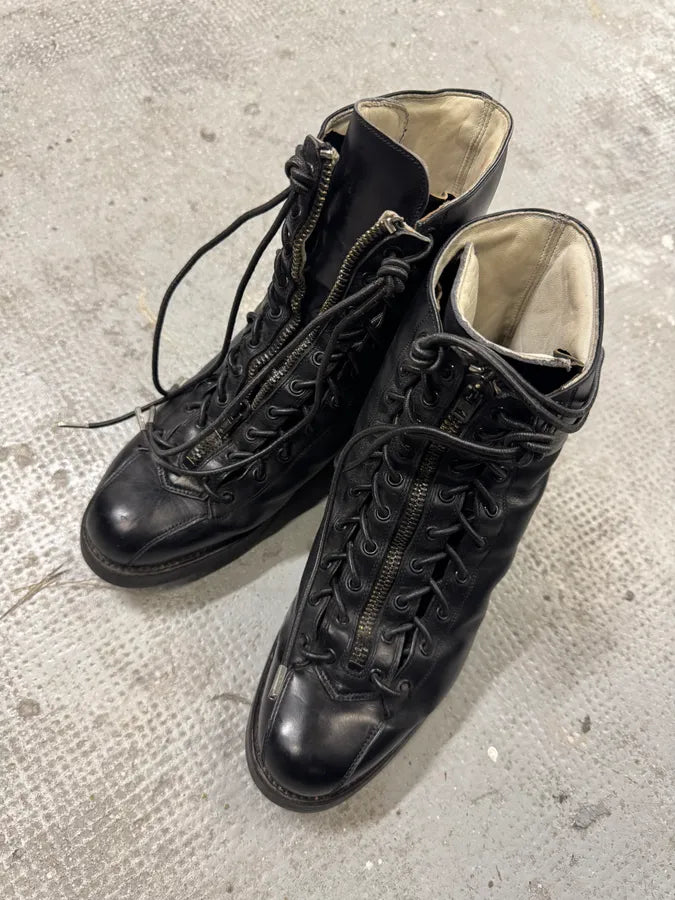 2000s Paraboot Hiking Front Zip Laces Black Leather Boots (42eu/us8.5) 7