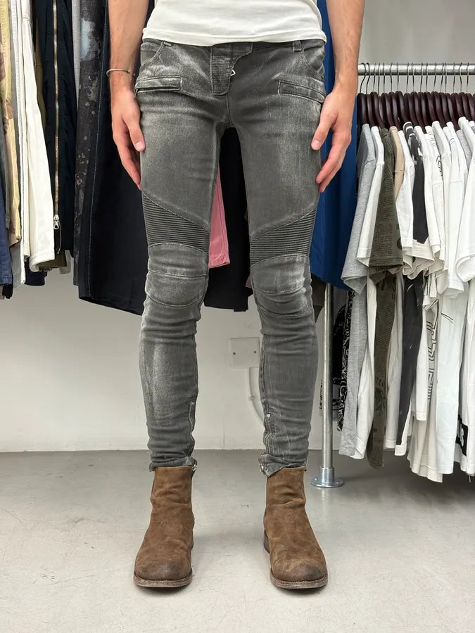 2010s Pierre Balamin Grey Biker Slim Denim Jeans KQWaQKC 1