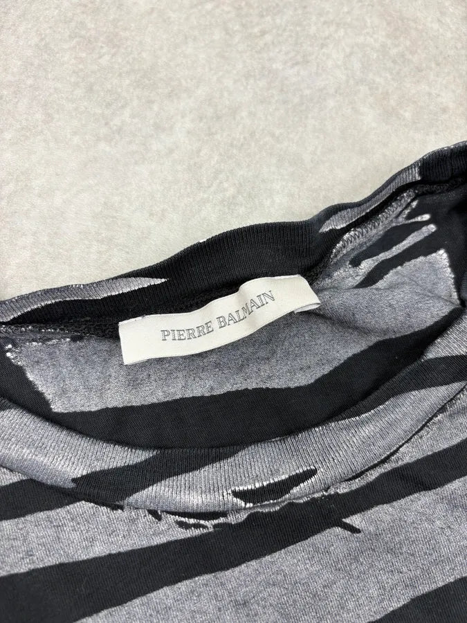 SS2012 Pierre Balmain Black & Grey Striped Zebra T-Shirt OukqPON 6
