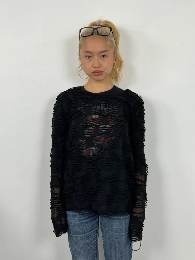 2000s Pierre Balmain Black Layered Distressed Longsleeves Top VwZHDlA 1