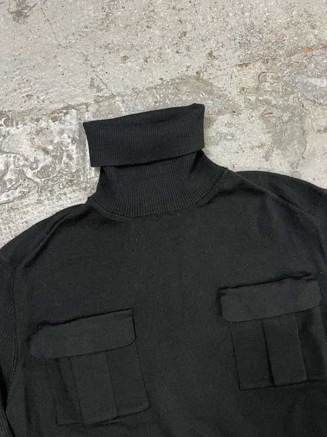 2000s Pierre Balmain Black Wool Multi Pockets Turtleneck coaDSIN 4