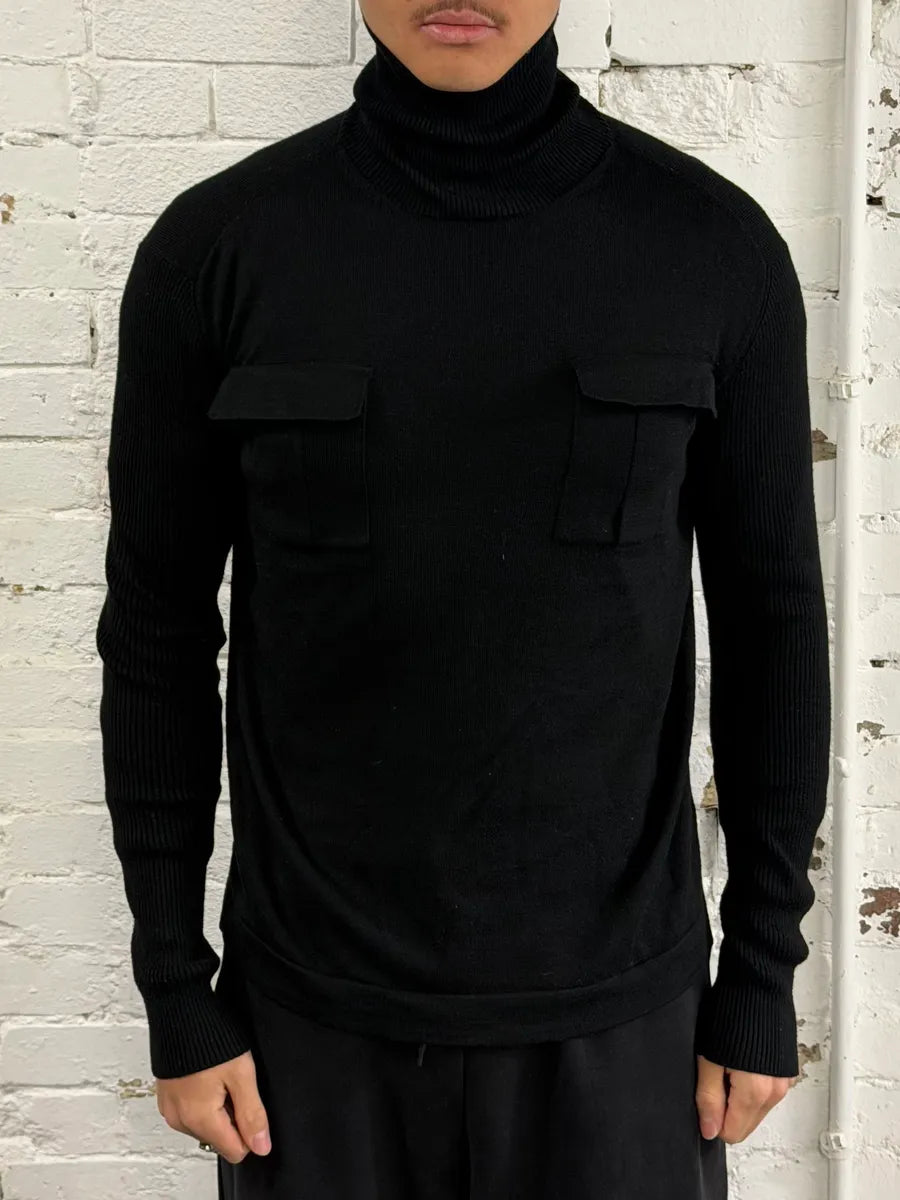 2000s Pierre Balmain Black Wool Multi Pockets Turtleneck coaDSIN 0