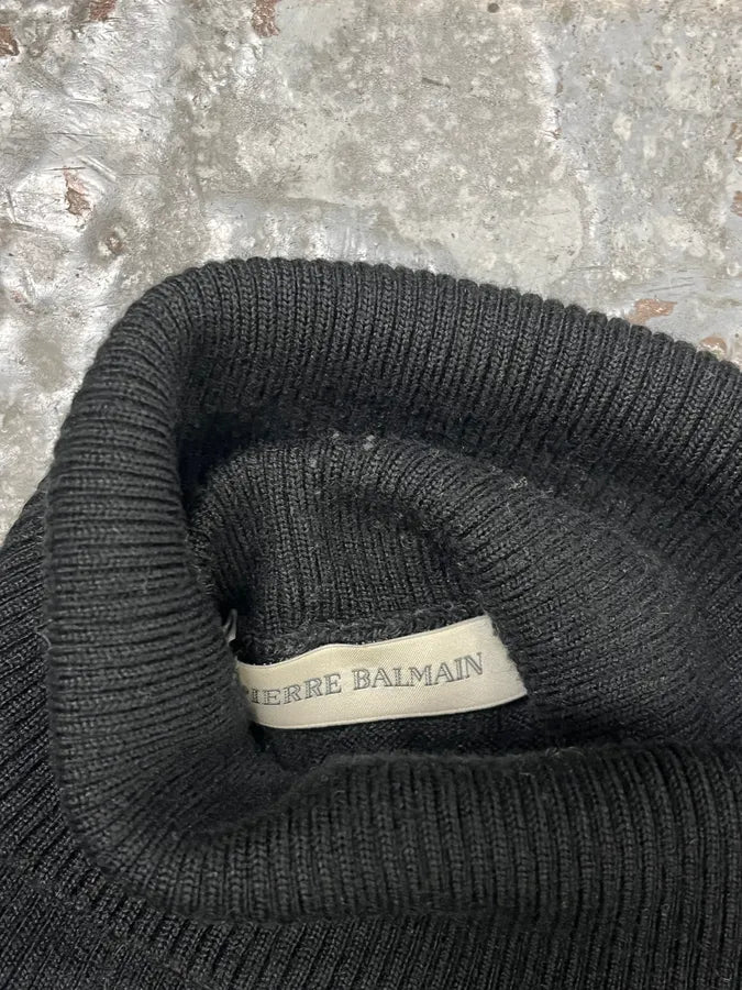 2000s Pierre Balmain Black Wool Multi Pockets Turtleneck coaDSIN 7