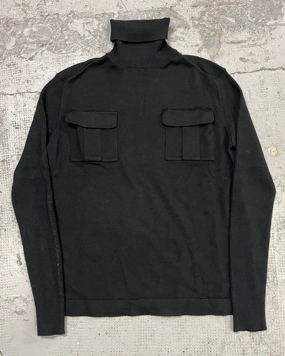 2000s Pierre Balmain Black Wool Multi Pockets Turtleneck coaDSIN 2