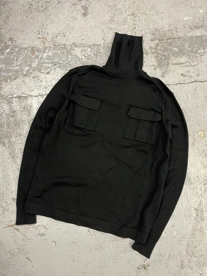 2000s Pierre Balmain Black Wool Multi Pockets Turtleneck coaDSIN 3