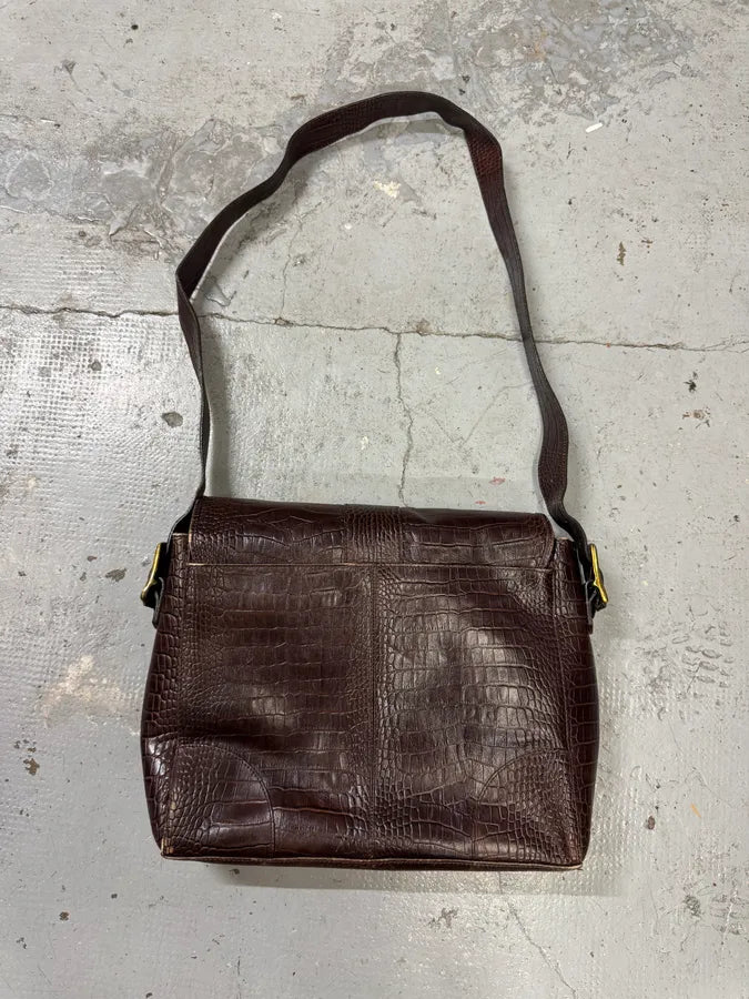 2000s Pierre Balmain Brown Crocodile Effect Leather Shoulder Bag UAMxMOz 2