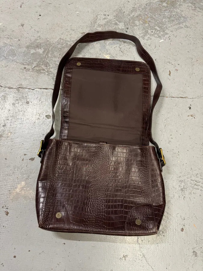 2000s Pierre Balmain Brown Crocodile Effect Leather Shoulder Bag UAMxMOz 3