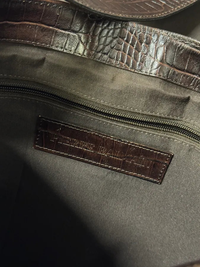 2000s Pierre Balmain Brown Crocodile Effect Leather Shoulder Bag UAMxMOz 4
