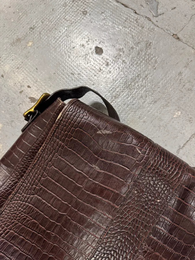 2000s Pierre Balmain Brown Crocodile Effect Leather Shoulder Bag UAMxMOz 5