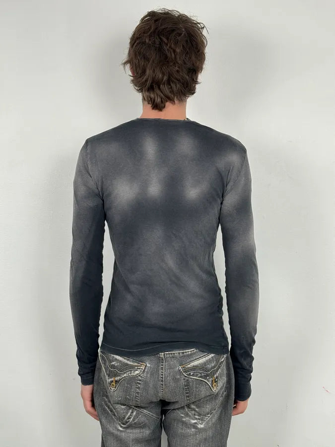 2000s Pierre Balmain Faded Brut Grey Henley Longsleeve XVSnsuz 2