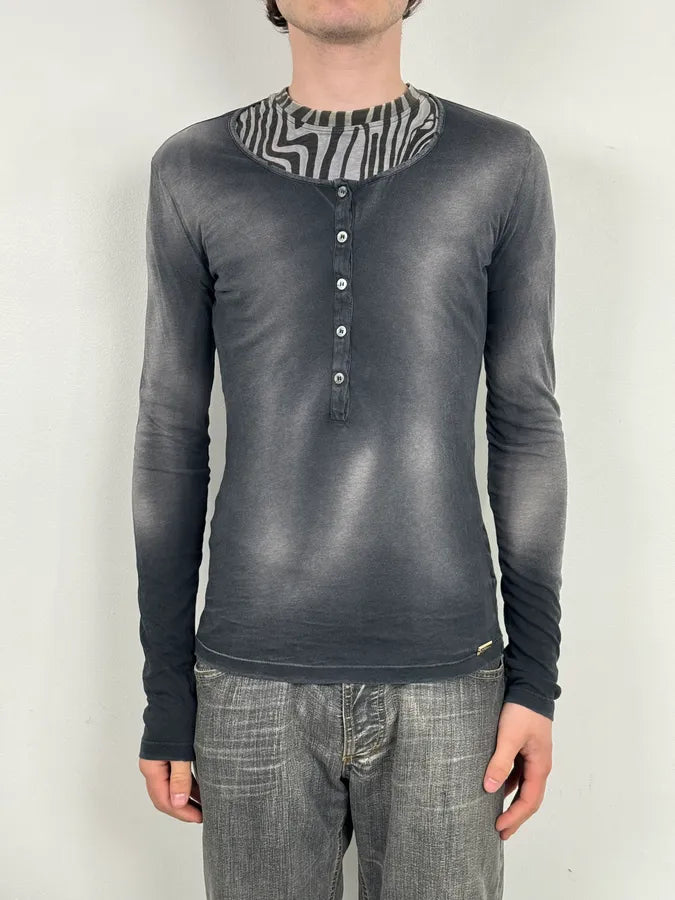 2000s Pierre Balmain Faded Brut Grey Henley Longsleeve XVSnsuz 1