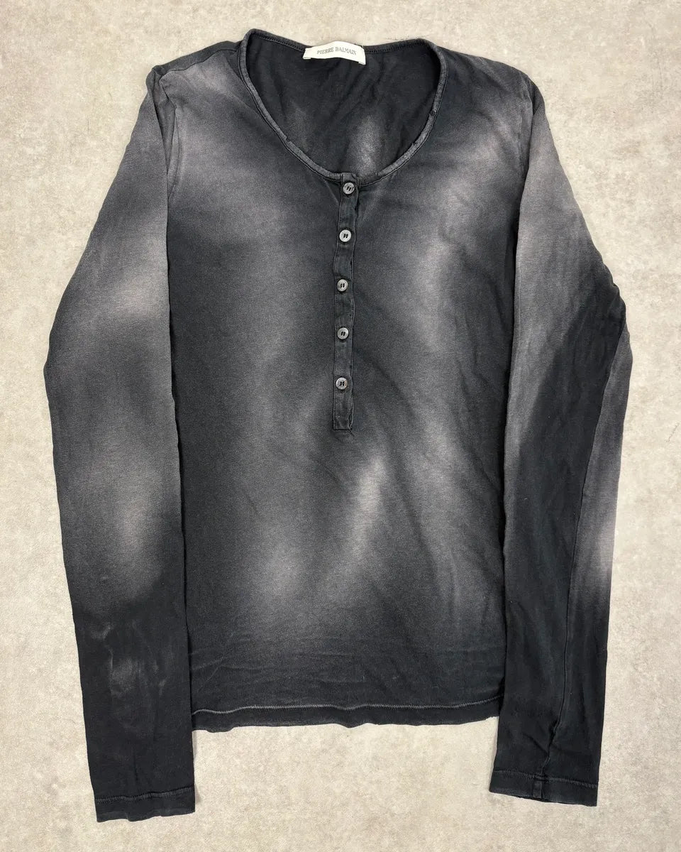 2000s Pierre Balmain Faded Brut Grey Henley Longsleeve XVSnsuz 0
