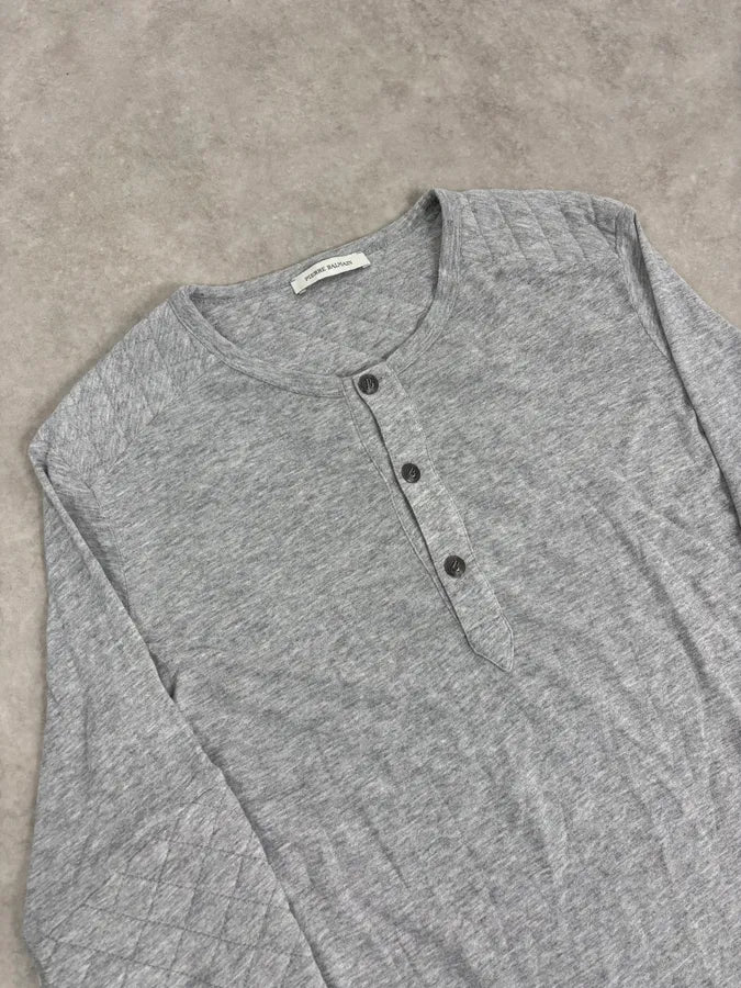 2010s Pierre Balmain Grey Quilted Henley Longsleeve iPNlRyh 4