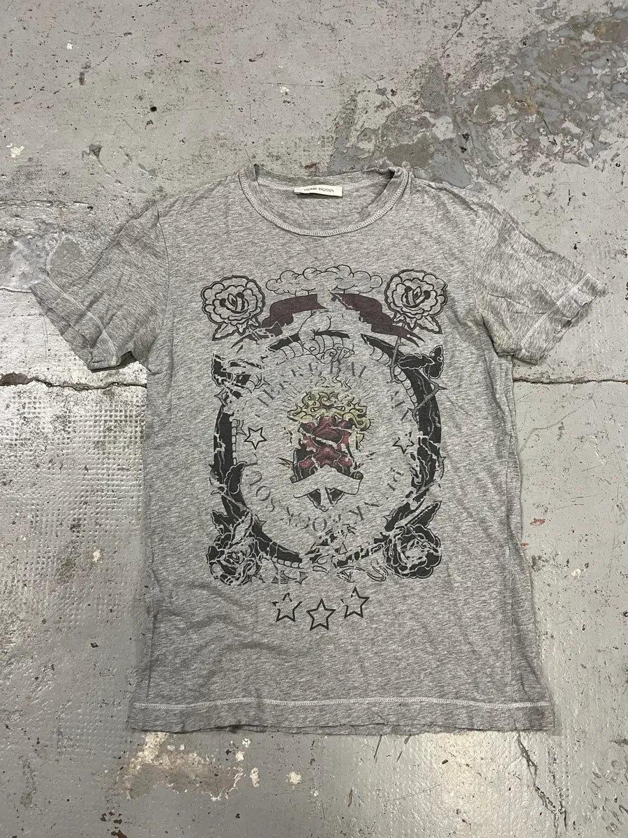 2000s Pierre Balmain Heart Grey T-Shirt AyDcWpf 0