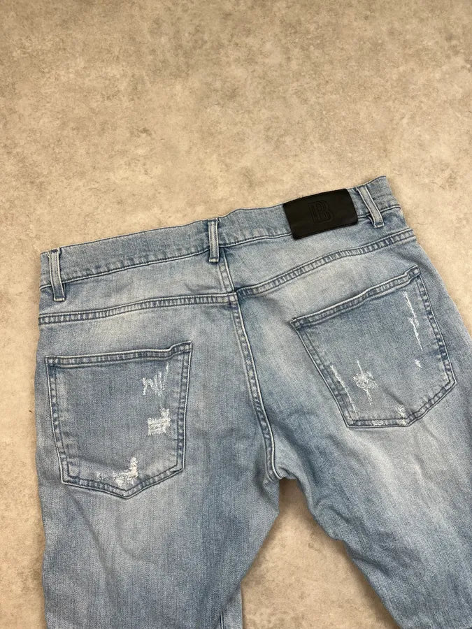 2000s Pierre Balmain Light Blue Biker Denim Distressed Jeans fZkSpAM 7