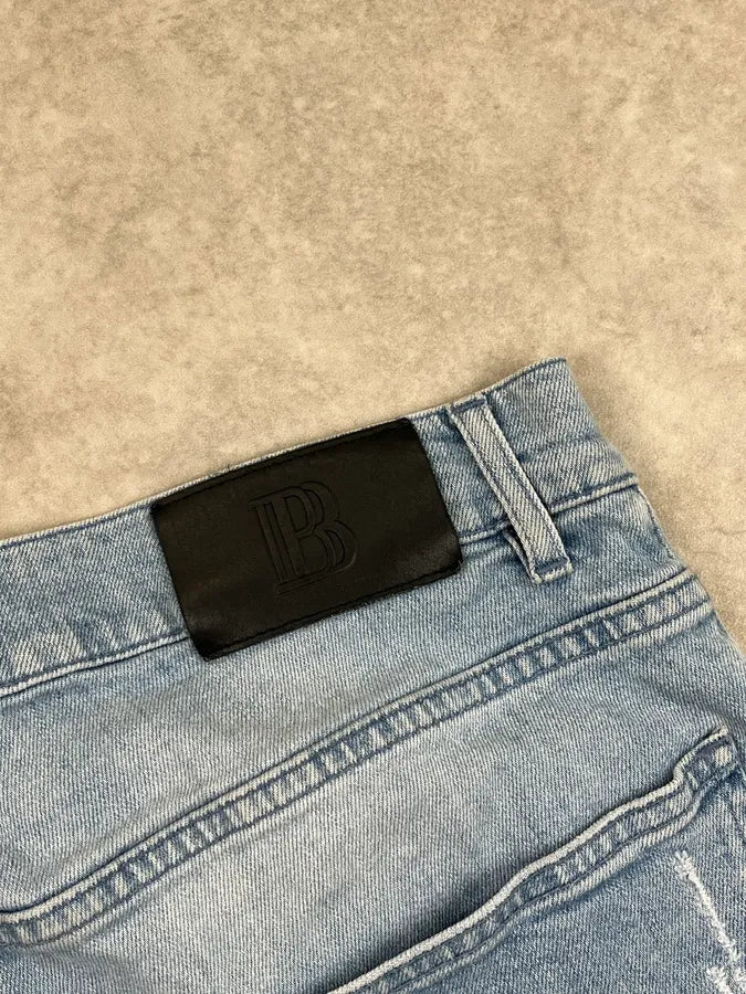 2000s Pierre Balmain Light Blue Biker Denim Distressed Jeans fZkSpAM 10
