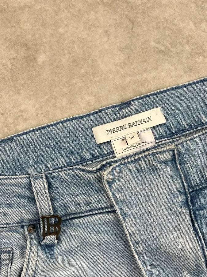 2000s Pierre Balmain Light Blue Biker Denim Distressed Jeans fZkSpAM 8