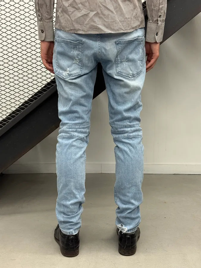2000s Pierre Balmain Light Blue Biker Denim Distressed Jeans fZkSpAM 2