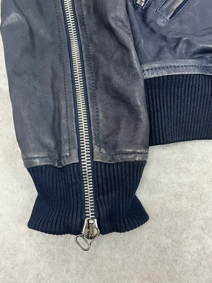 2000s Pierre Balmain Navy Arm Zips Leather Biker Jacket lvUxMoG 9