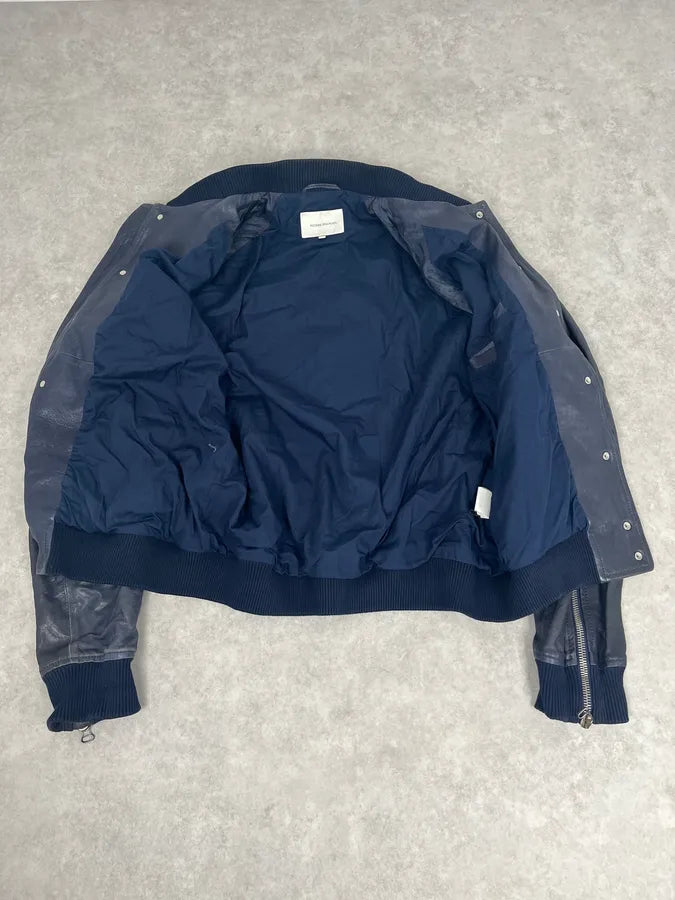 2000s Pierre Balmain Navy Arm Zips Leather Biker Jacket lvUxMoG 7