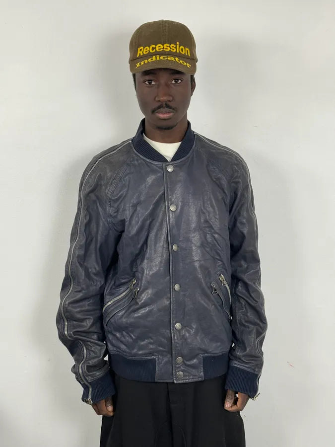 2000s Pierre Balmain Navy Arm Zips Leather Biker Jacket lvUxMoG 1