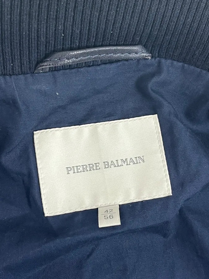 2000s Pierre Balmain Navy Arm Zips Leather Biker Jacket lvUxMoG 11