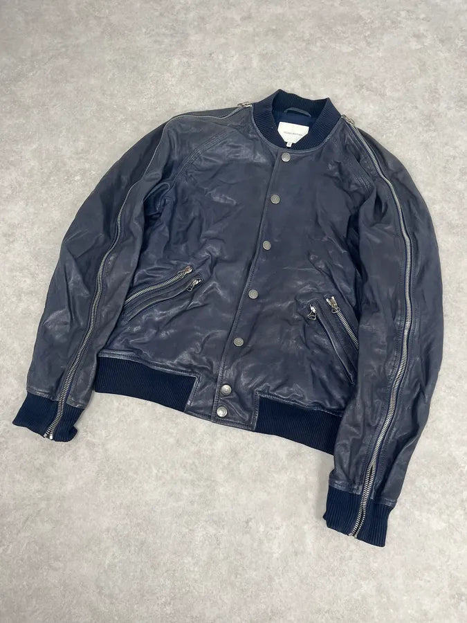 2000s Pierre Balmain Navy Arm Zips Leather Biker Jacket lvUxMoG 3