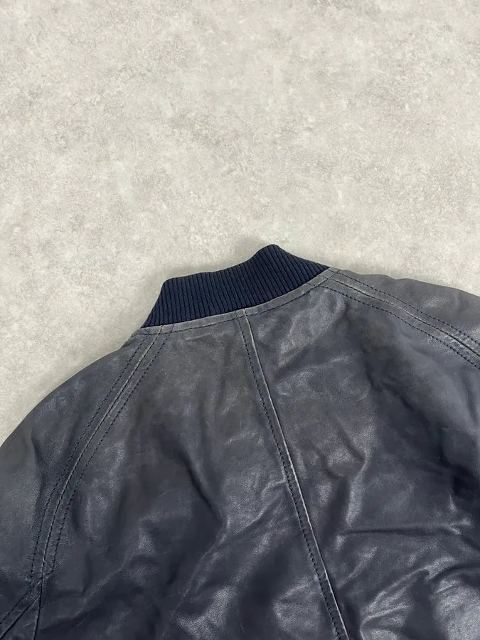 2000s Pierre Balmain Navy Arm Zips Leather Biker Jacket lvUxMoG 6