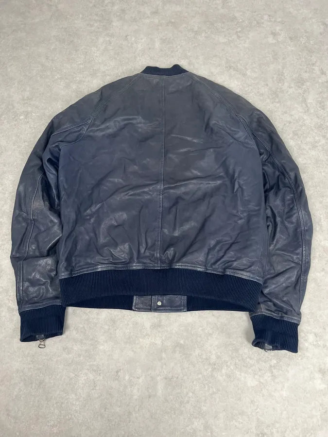 2000s Pierre Balmain Navy Arm Zips Leather Biker Jacket lvUxMoG 5