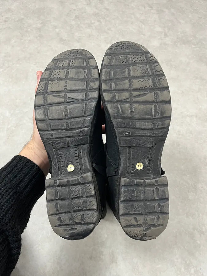 2000s Piranha Black Leather Waxed Effect Suede Ankle Boots EYhtttH 8