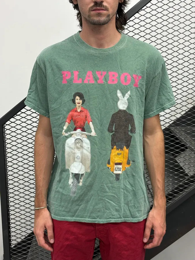 2000s Playboy Faded Green Scooter Logo Relaxed T-Shirt HvRUJLz 2