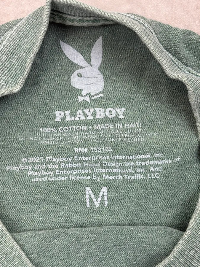 2000s Playboy Faded Green Scooter Logo Relaxed T-Shirt HvRUJLz 6