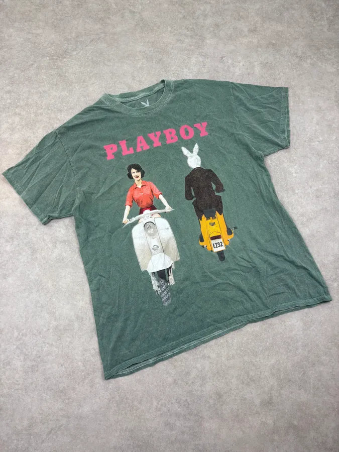 2000s Playboy Faded Green Scooter Logo Relaxed T-Shirt HvRUJLz 4