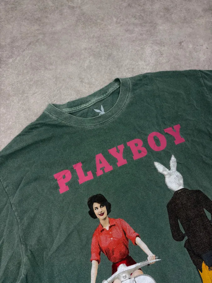 2000s Playboy Faded Green Scooter Logo Relaxed T-Shirt HvRUJLz 5