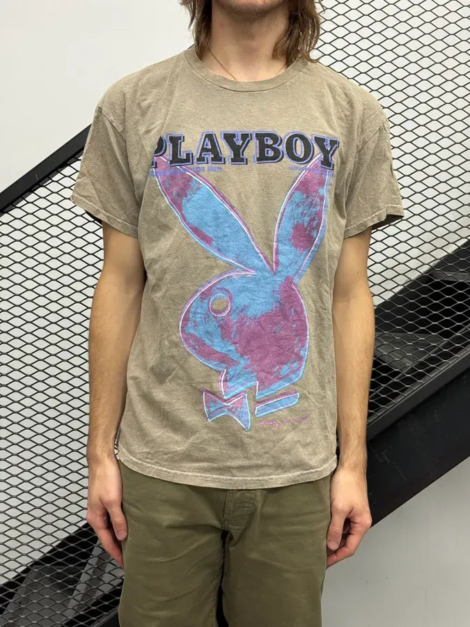 2000s Playboy Tie & Dye Beige Pink & Blue T-Shirt ldKSTNG 0