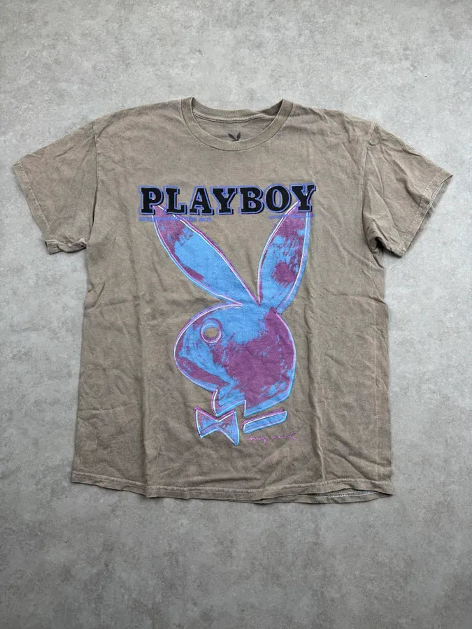 2000s Playboy Tie & Dye Beige Pink & Blue T-Shirt ldKSTNG 2