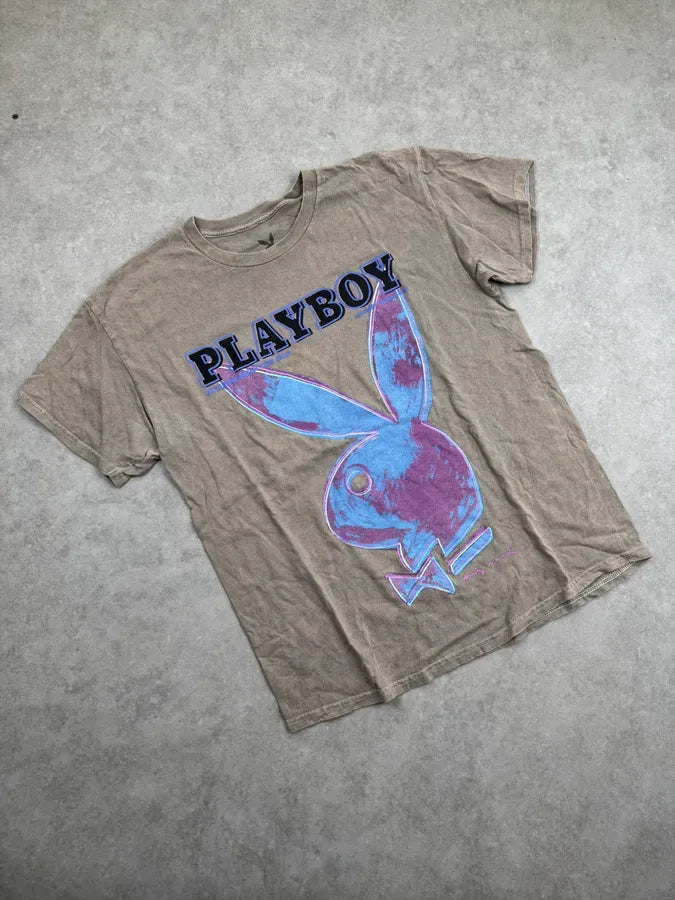 2000s Playboy Tie & Dye Beige Pink & Blue T-Shirt ldKSTNG 3