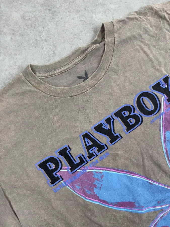 2000s Playboy Tie & Dye Beige Pink & Blue T-Shirt ldKSTNG 6