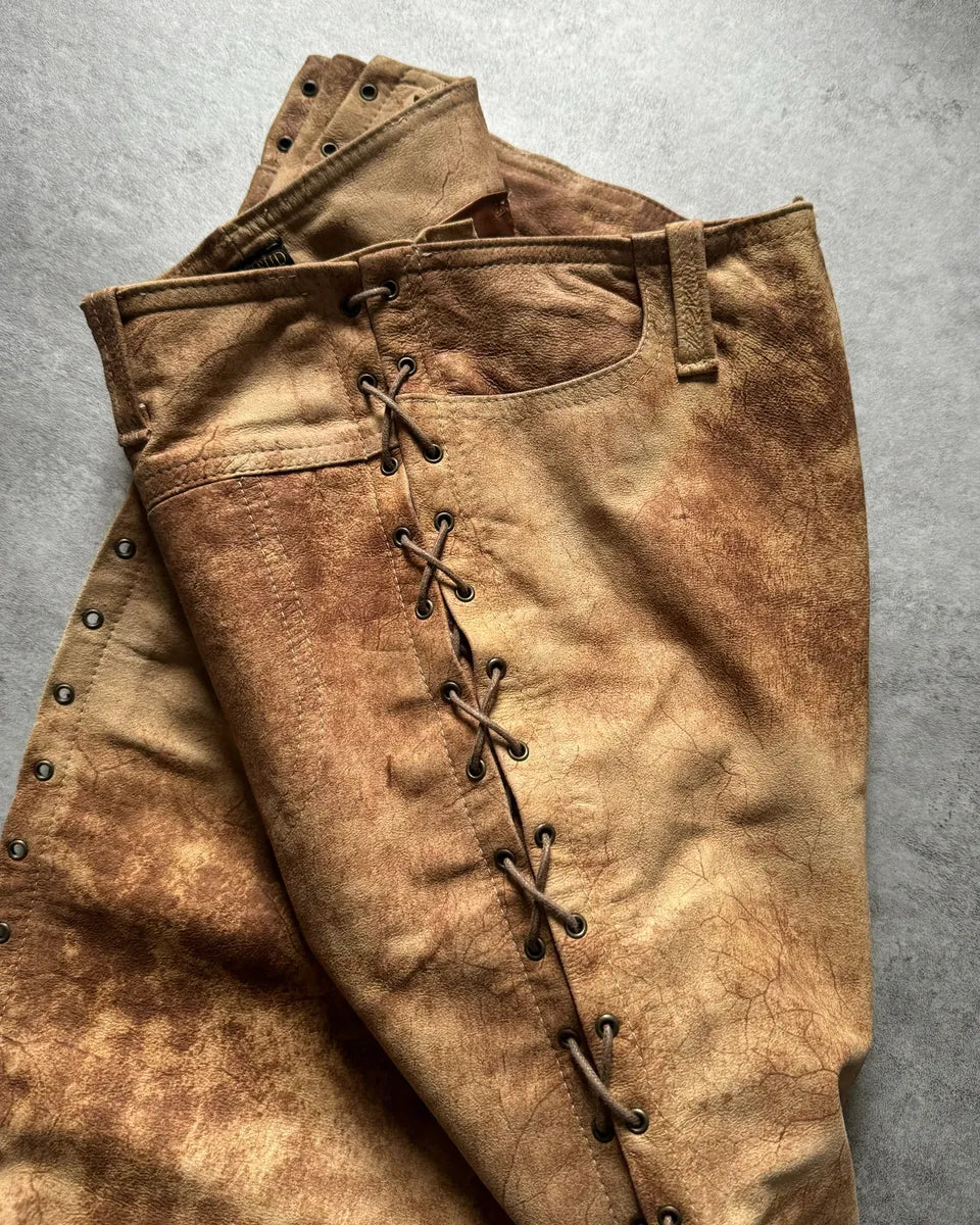 2000s Plein Sud Artisanal Marble Leather Pants yVjsiXo 4