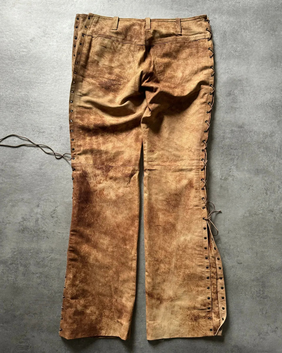 2000s Plein Sud Artisanal Marble Leather Pants yVjsiXo 5